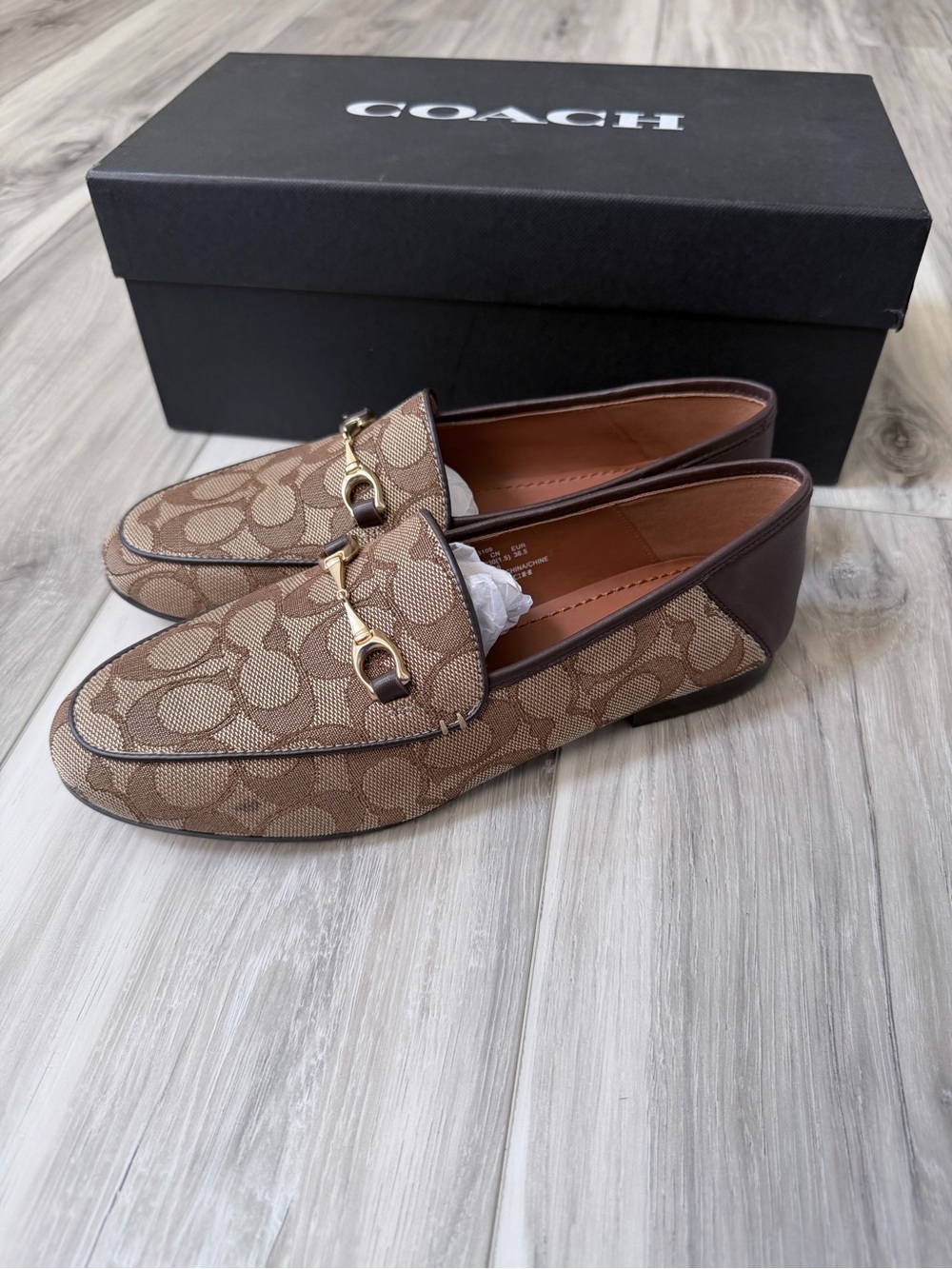 Coach Haley Signature Jacquard Loafers Khaki Mahogany Size 6 - Picture 2 of 13